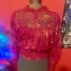 Gorgeous Free People raspberry floral blouse Large